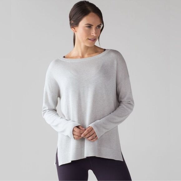 Lululemon Well Being Sweater Heathered Grey Size 8 Cashmere Blend Crew Neck - Picture 2 of 12